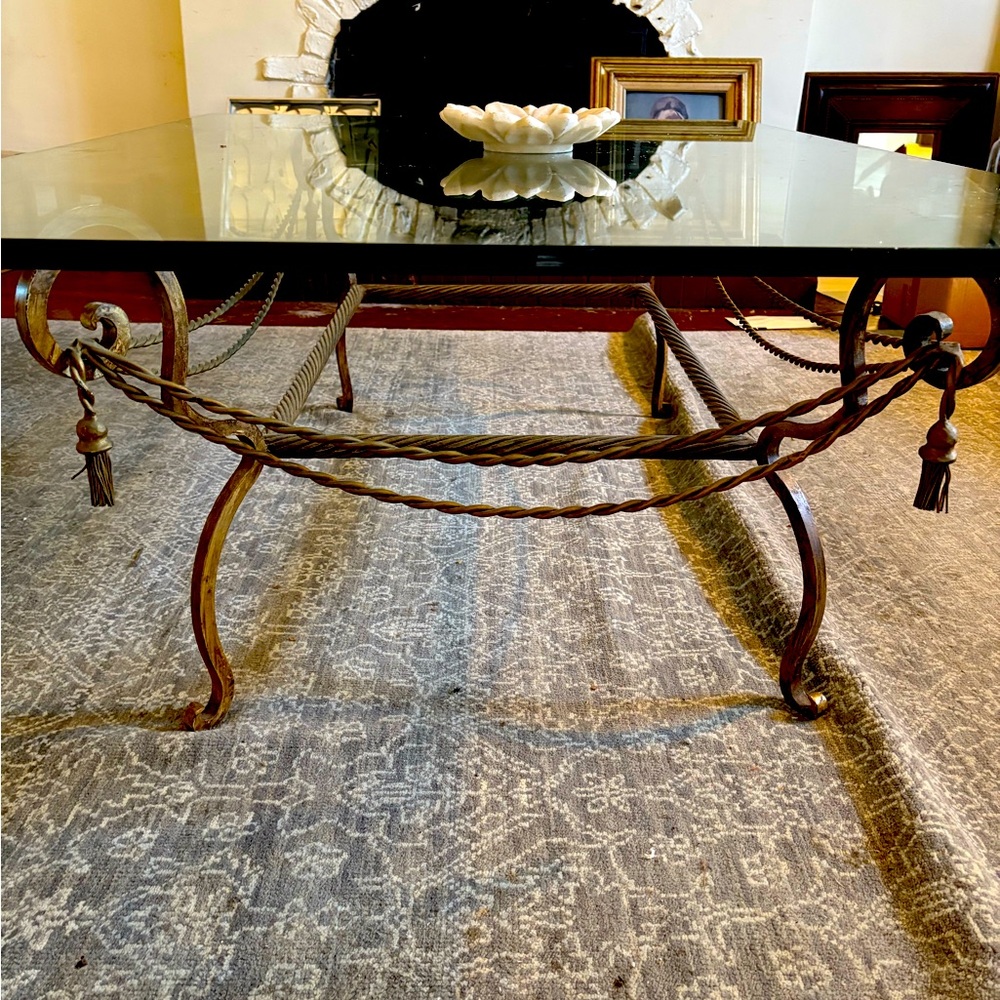 Glass and wrought iron coffee table